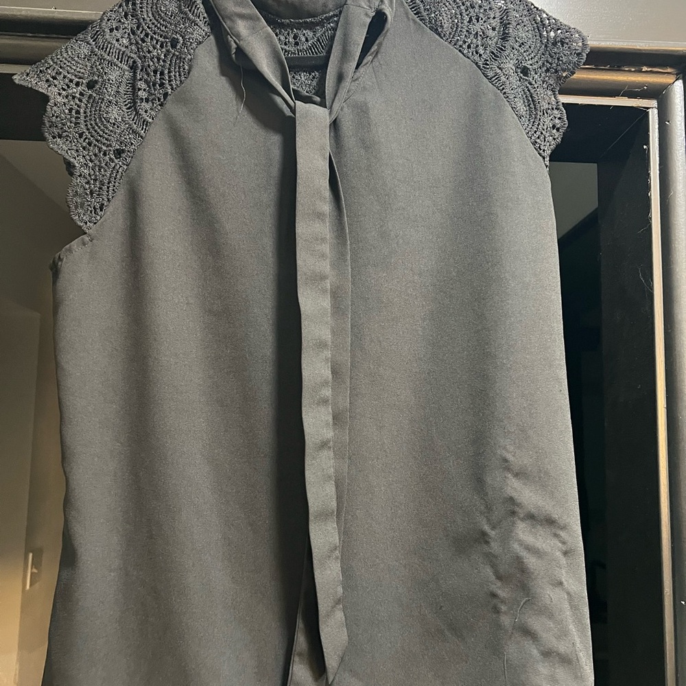 SHEIN Black Lace Sleeve Blouse